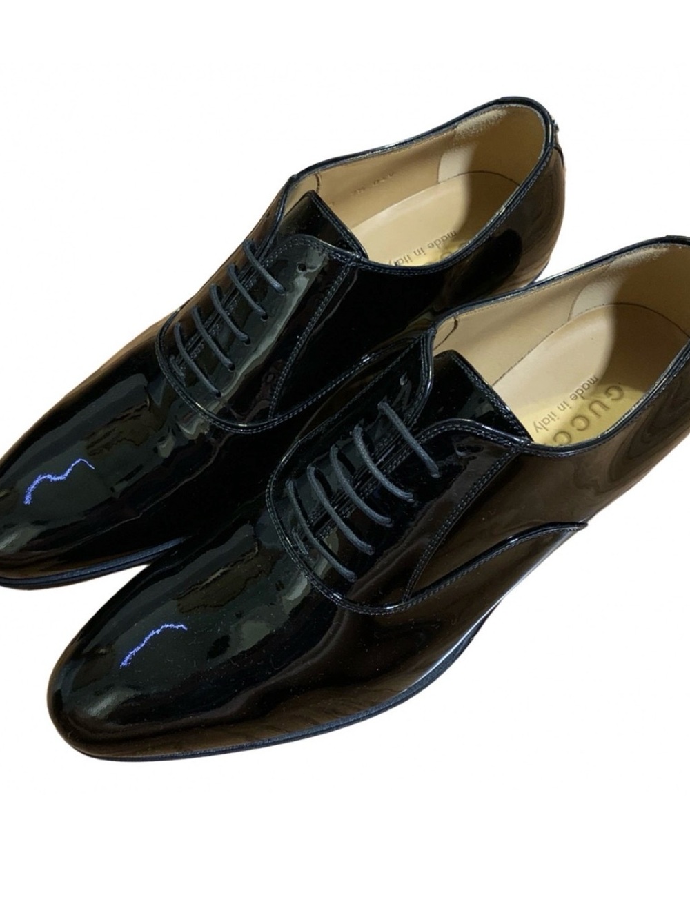Gucci Black Patent Leather Lace-Up Oxfords